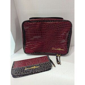 Samantha brown faux croc embossed burgundy makeup bag and travel passport wallet